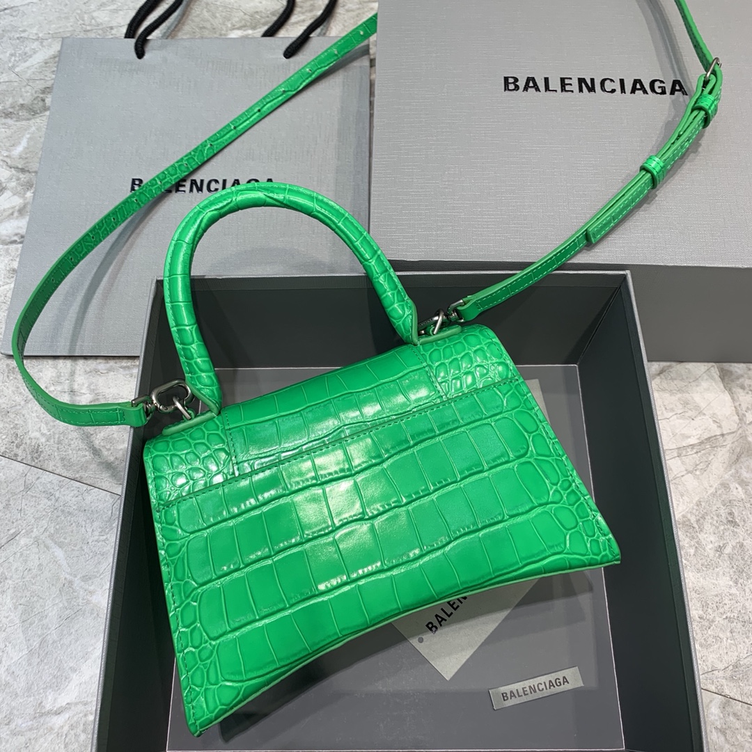 Balenciaga Hourglass Small Handbag Crocodile Embossed Shoulder Bag Green